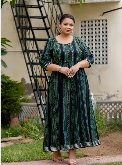 Plus Size Anarkali Dark Green Kurti for women