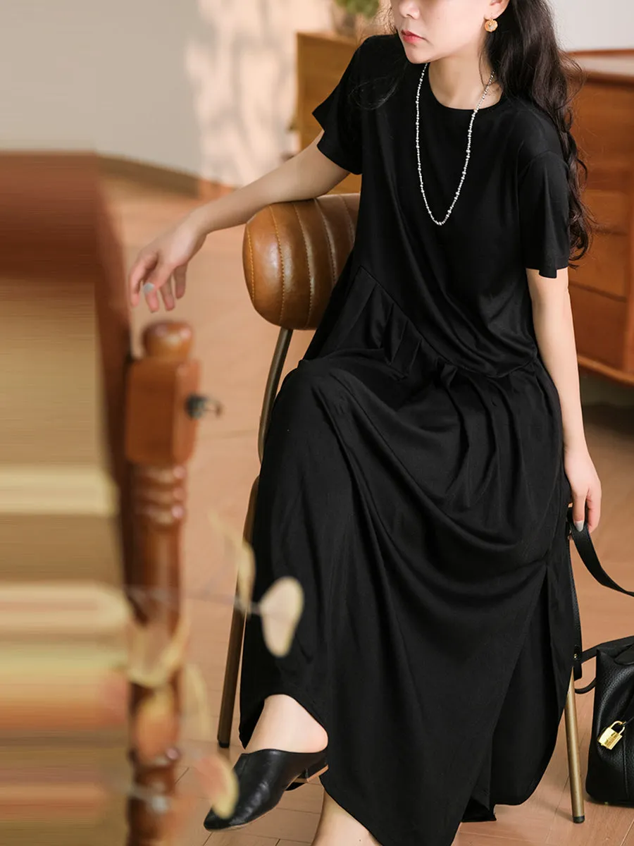 Plus Size Women Summer Solid Casual Cotton Dress PA1012