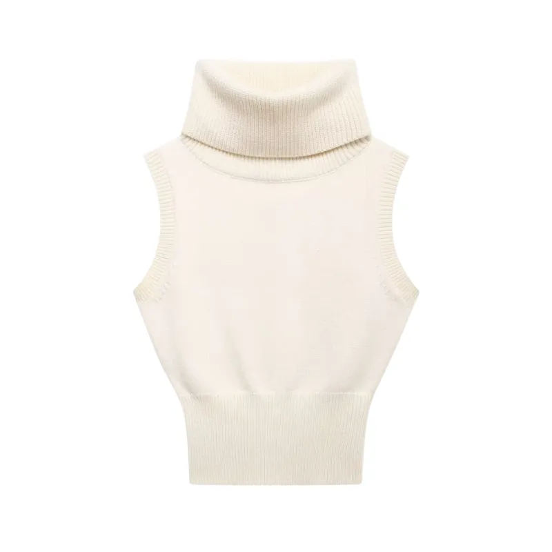 Pre Order: Turtleneck Sleeveless Slim Fit Knitted Vest