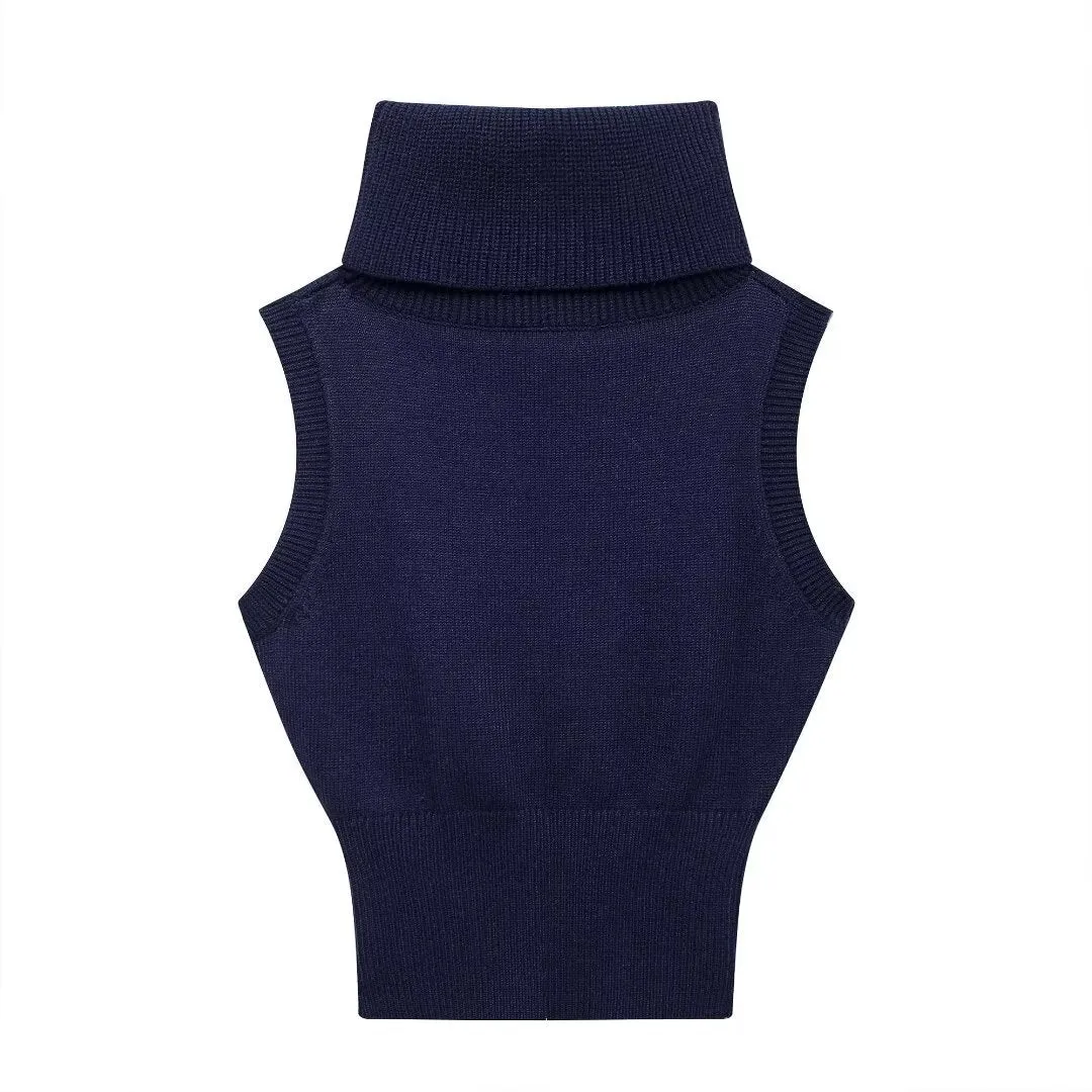 Pre Order: Turtleneck Sleeveless Slim Fit Knitted Vest