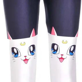 Sailor Moon Artemis White Kitty Cat Print Stretch Leggings for Women | DOTOLY