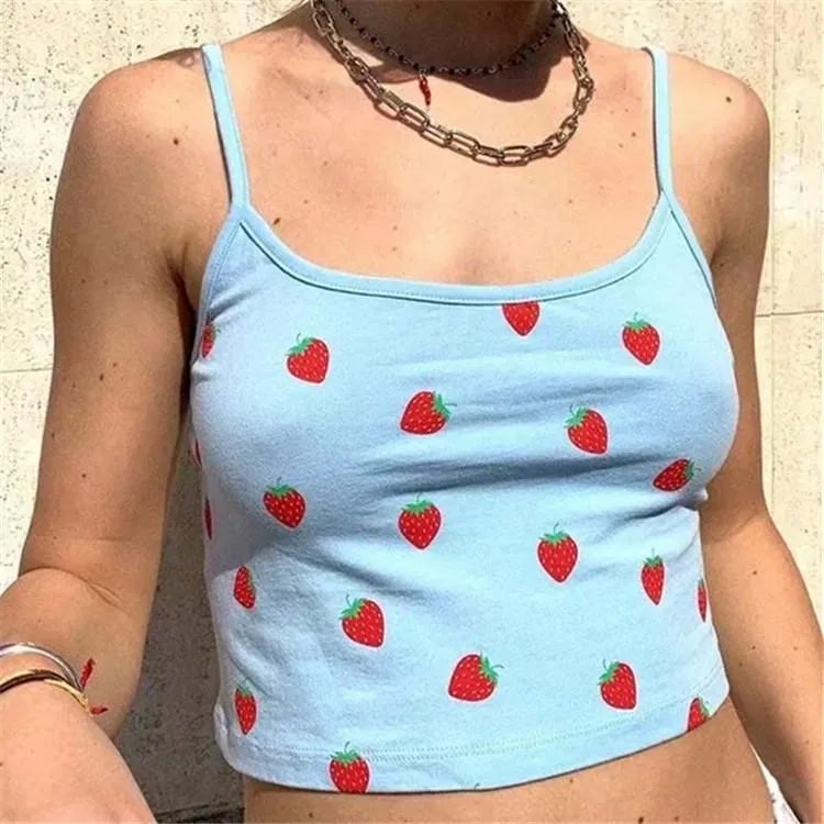 Strawberry Printed Sleeveless Camis Tops