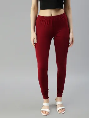 Super Stretchable Rayon Elastane Fabric Dark Maroon Leggings For Women