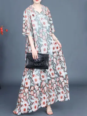 Women Artsy Summer Flower Lace Dual-layer Maxi Dress KL1051