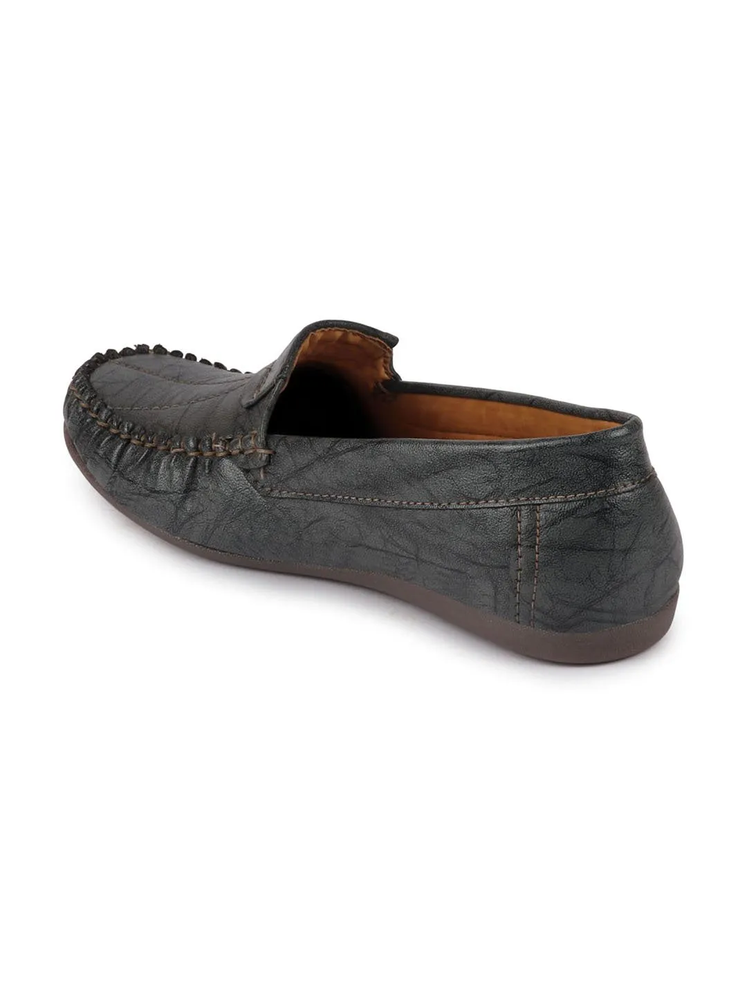 Women Grey Stitched Slip On Loafers