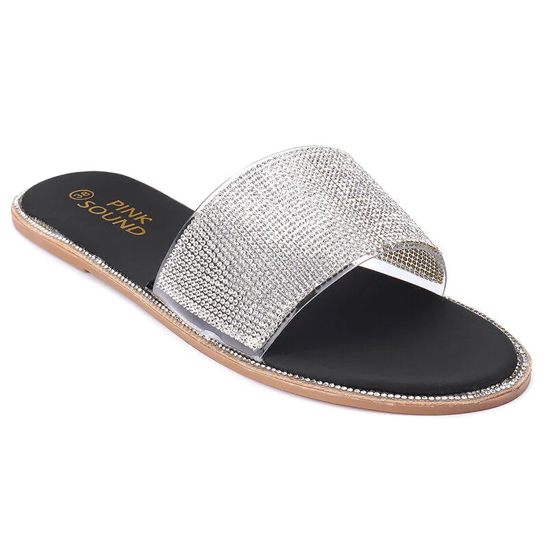 WoMen Rhinestone Bling Slippers Summer Beach Flip Flops Flat Walking Hiking Camping Home Anti-slip Comfortable Slippers Loafers Shoes