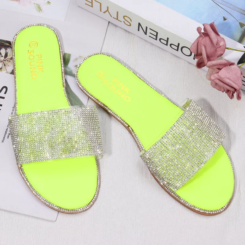 WoMen Rhinestone Bling Slippers Summer Beach Flip Flops Flat Walking Hiking Camping Home Anti-slip Comfortable Slippers Loafers Shoes