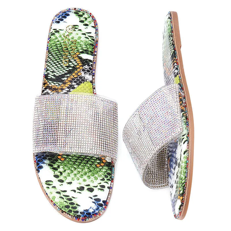 WoMen Rhinestone Bling Slippers Summer Beach Flip Flops Flat Walking Hiking Camping Home Anti-slip Comfortable Slippers Loafers Shoes