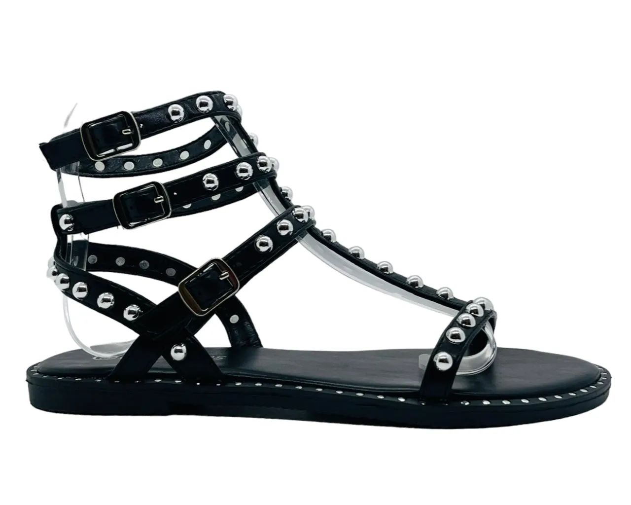 Women's Flat Studded Gladiator Buckle Sandals