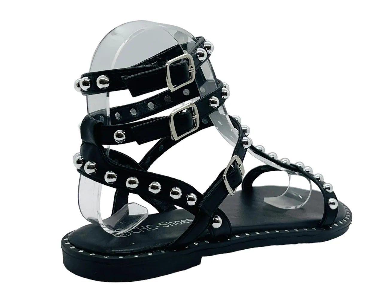 Women's Flat Studded Gladiator Buckle Sandals