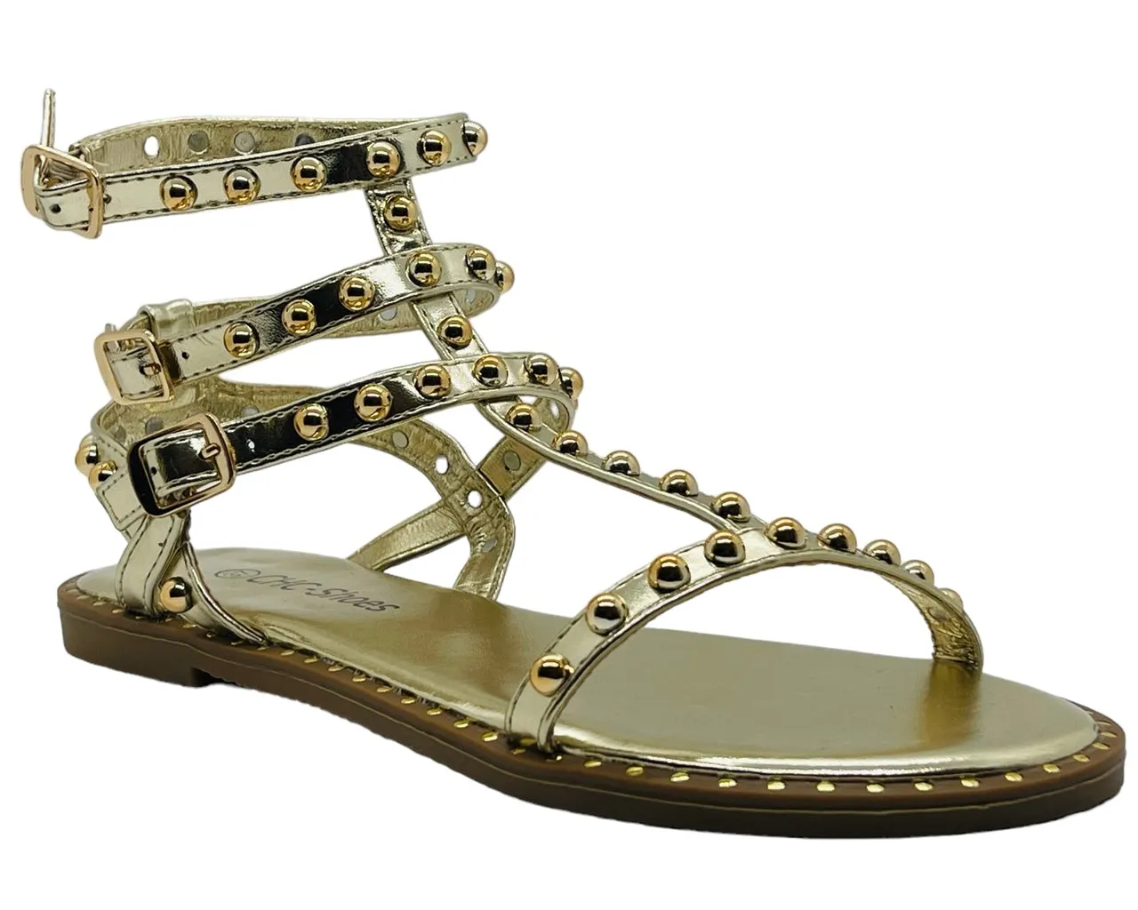 Women's Flat Studded Gladiator Buckle Sandals