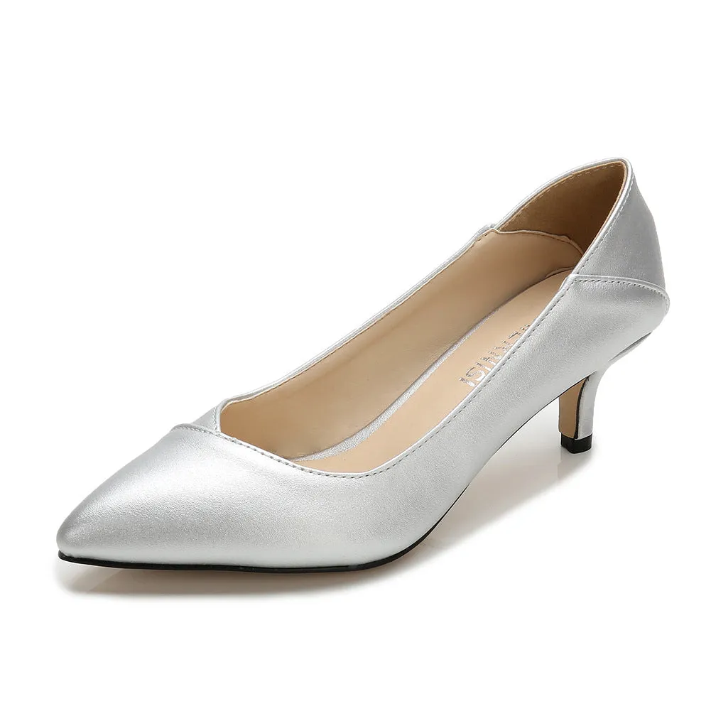 Women's Pointed Toe Shallow Kitten Heel Pumps