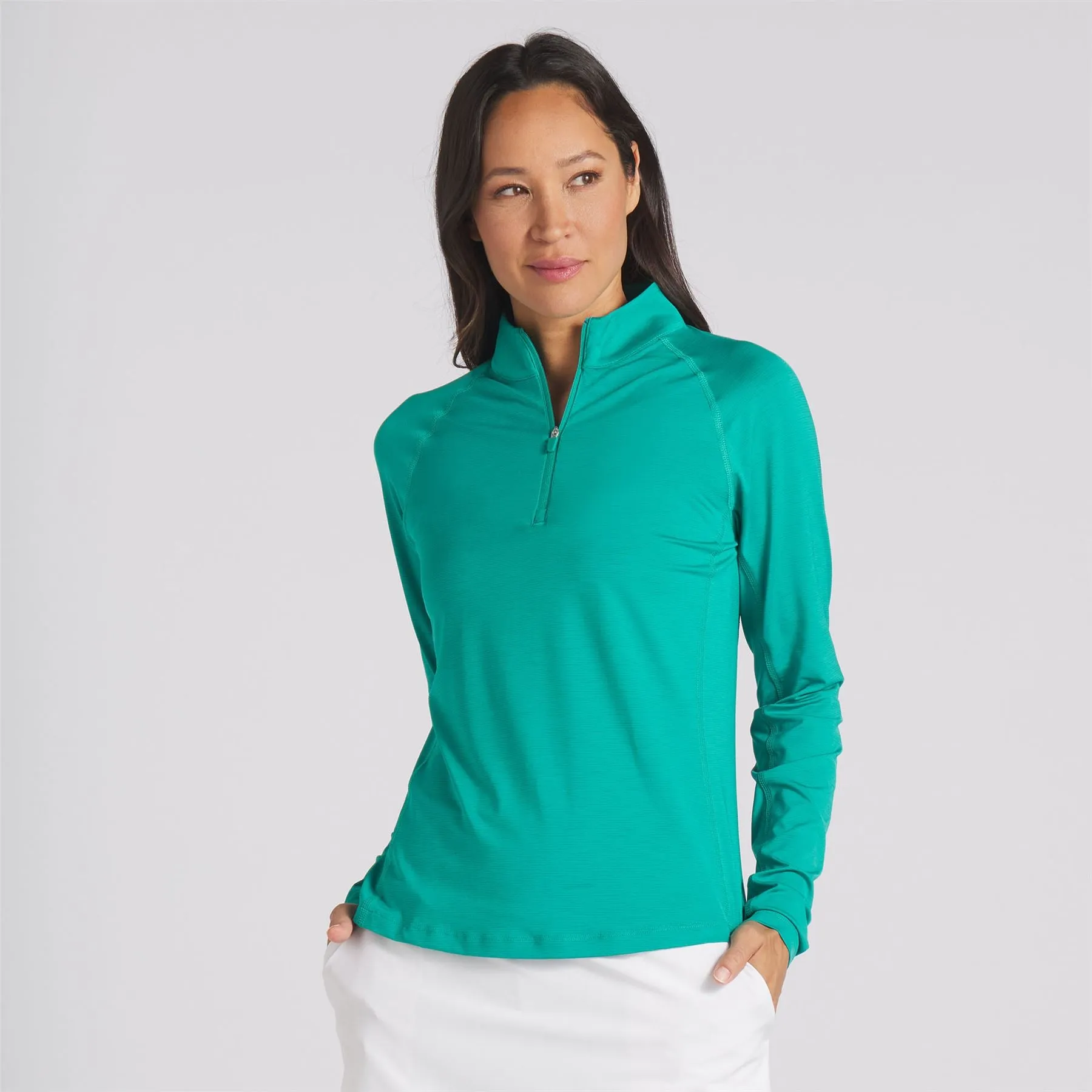 Womens You-V Solid Quarter Zip Mid Layer Green - SS24