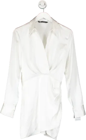 ZARA White Satin Long Sleeve Dress UK XS