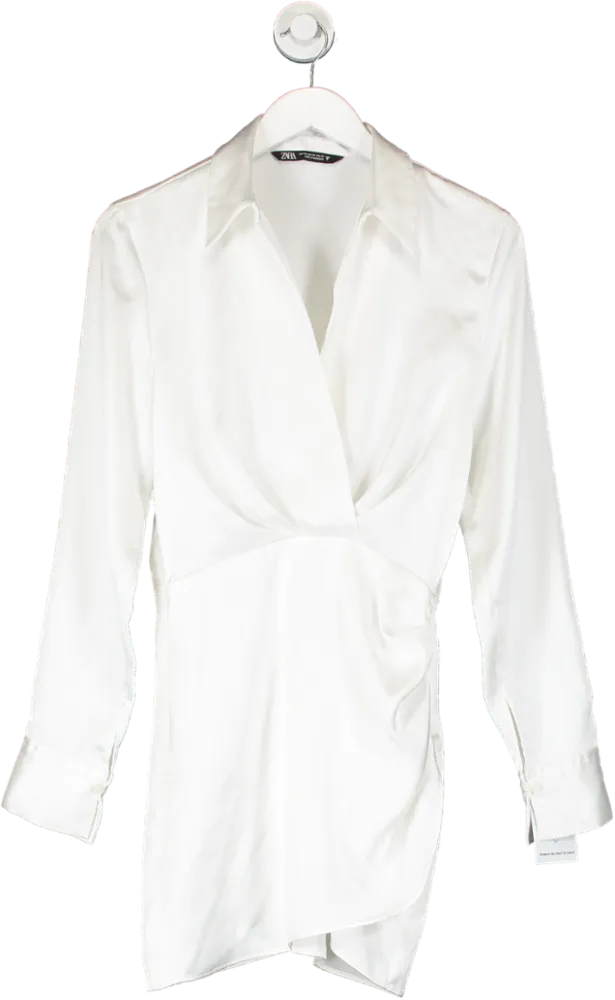 ZARA White Satin Long Sleeve Dress UK XS